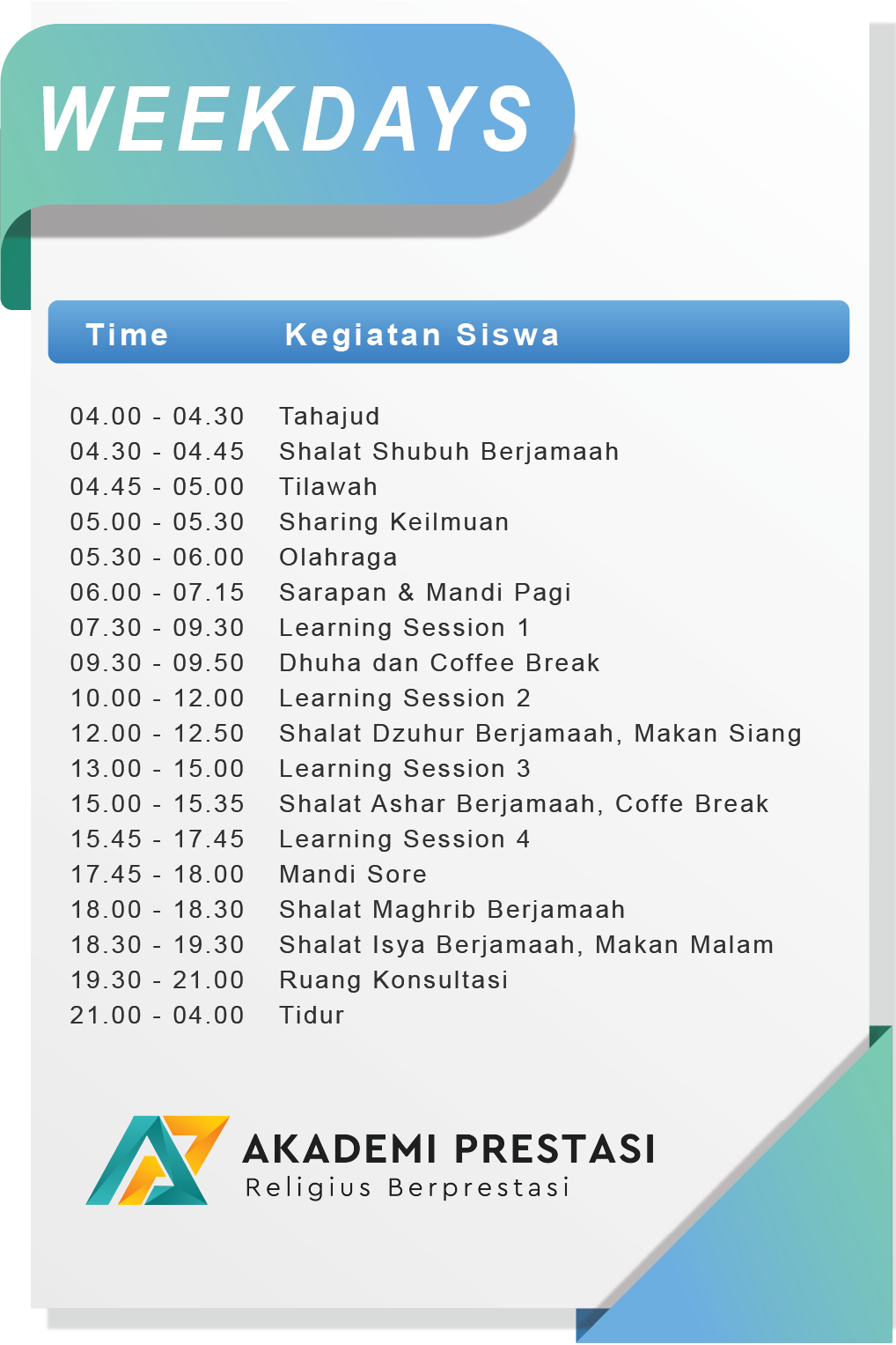 Weekdays Schedule